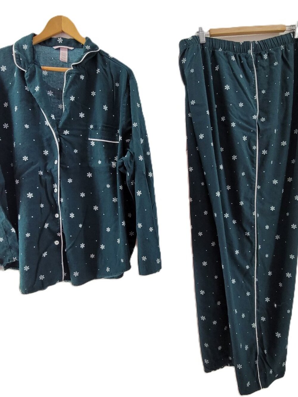 Victoria's Secret Pajama Set Women's XXL Green Flannel Long Sleeve Shirt Pants